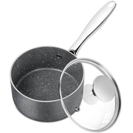 MICHELANGELO Sauce Pan with Glass Lid, Granite Nonstick Sauce Pan with Stainless Steel Handle,  Induction Compatible Cookware Oven Safe - Size: 2 QT