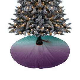Christmas Tree Skirt, Teal Purple Ombre Christmas Tree Skirts Ornaments Décor, Turquoise Gradient Modern Abstract Art Xmas Tree Skirt Mat Decorations for Holiday Party Indoor Outdoor 48 Inch