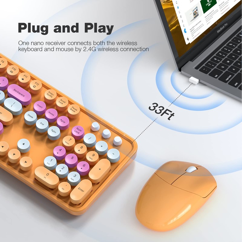 MOFII Wireless Keyboard and Mouse Combo, Retro Keyboard with Round