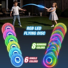 HYES 2 Pack Light up Flying Discs for Kids, 45 LEDs, 14 Lighting Modes, Rechargeable Glow in The Dark Flying Ring for Beach, Summer Camping, Outdoor Game, Sport Toys Gift for Teens Boys Adult