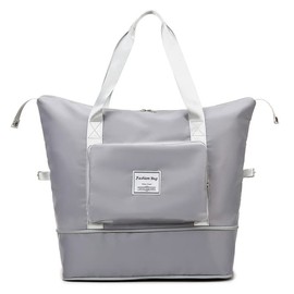 Large Sports Bag for Men and Women, Foldable Travel Bag with Fixed Shoulder Strap, Crossbody Bag, Travel Bag with Wet Bag, Lightweight Waterproof Travel Handbag, gray