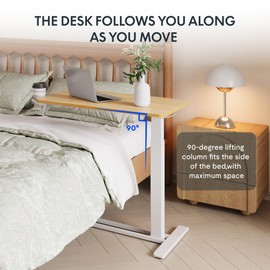 FLEXISPOT Adjustable C Table with Wheels, Mobile Snack Side End Table Sofa Couch Bedside Table Laptop Rolling Cart TV Tray Night Stand Small Space Side Table,(31.5" W x 17.7" D,Maple)