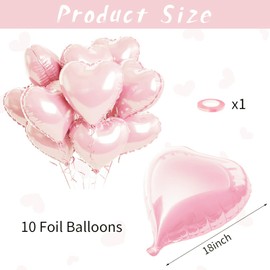 Hengfengmy Foil Heart Balloons, 10Pcs Heart Shape Balloons Mylar Balloons for Helium Decorations for Mother's Day, Wedding, Brithday Party, Anniversary (Heart-10pcs-Baby Pink)