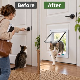 4-Way Locking Cat Door for Indoor & Outdoor Use – Adjustable Pet Access Door for Cats Up to 20 lbs