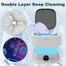 Portable Washing Machine, 12L Large Capacity & 60W, Foldable Mini Washer and Dryer, Compact Folding Small Laundry Washer, Socks, Baby Clothes, Underwear, Towel, Dorm, Camping, Apartment, Travel, Blue