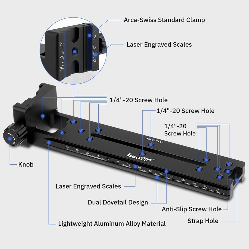 Haoge LVR-200CP Double Dovetail Plate 200mm Vertical Rail with 90