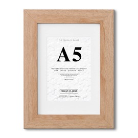 Fabian Clarke London® A5 Modern Oak Wooden Picture Photo Frame with White A6 Mount to Hang Portrait or Landscape