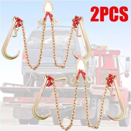 YLT Auto 2PCS 5/16'' x 3 ft G80 Tow Chain J Truck Tie V-Chain Grab Bridle W/ RTJ Hooks