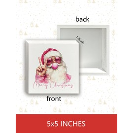 Funny Santa Wooden Box Sign, Pink Christmas Decor - 5x5 Inch Table & Home Decorative Signage