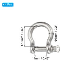 PATIKIL Screw Pin Shackle 5mm 3/16" 353lb, 4Pcs 304 Stainless Steel Forged Bow Shackle Marine Grade for Chains Wire Rope Outdoor, Silver
