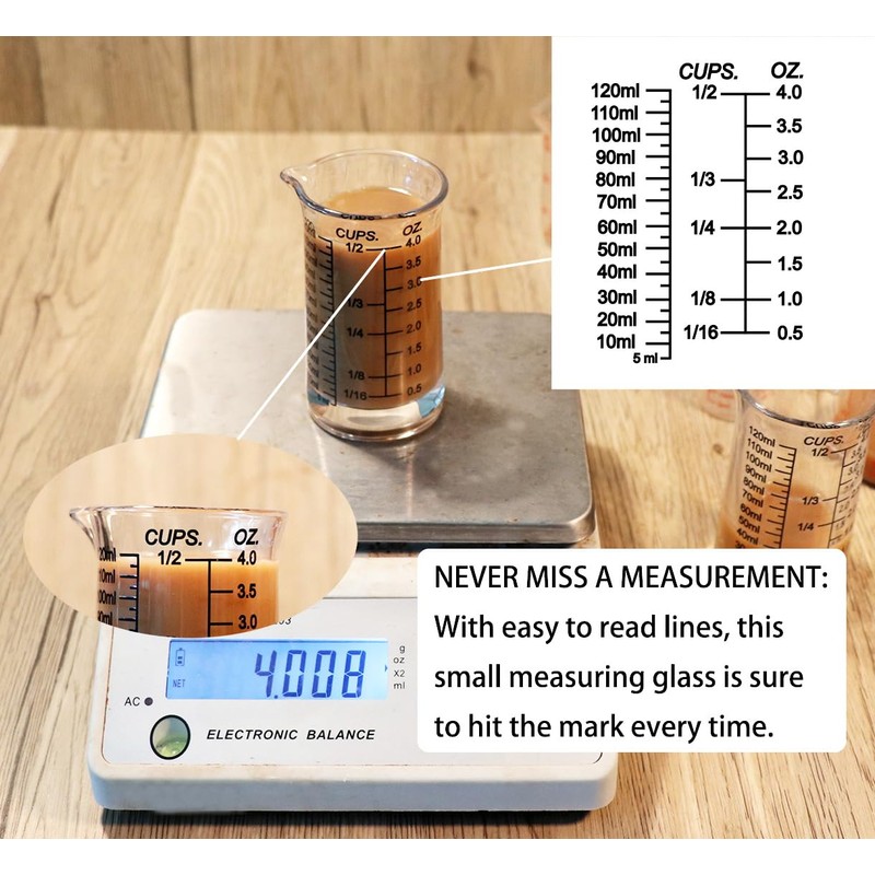 Ackers 4oz Glass Measuring Cup – Shot Glass with Ounce,Ml,Cups