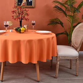 MEANMOY Orange 210 GSM Water & Stain Resistant Round Tablecloth for Circle Table - Solid 70 Inch Table Cloth Cover in Wrinkle Free Durable Washable Polyester Fabric for Wedding, Party, Banquet