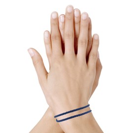 LES POULETTES BIJOUX - Women's Bracelet Double Turn Leather Braided Round for 18cm Wrist - Blue Navy