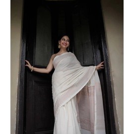 KWINLESS Embroidery Saree With Unstitched Fancy Work Blouse Piece Saree For Women. (B, FREE)