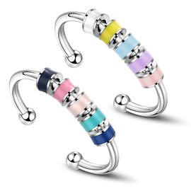 Leogony 2PCS Leogony 2PCS Fidget Rings for Anxiety Kids Girls, Adjustable Fiddle Ring, Spinning Enamel Stress Ring
