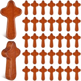 Menkxi 200 Pcs Pocket Crosses Bulk Comfort Crosses Mini Wooden Cross Small Holding Hand Crosses Caring Cross Christian Gift for Church Christmas Baptism, First Communion, Confirmation(Coffee Color)
