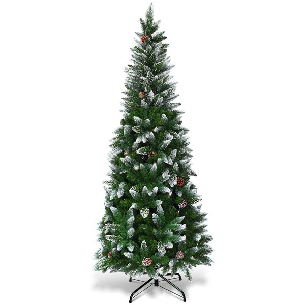 COSTWAY 5FT Artificial Snow Flocked Pencil Christmas Tree, Slim X-mas