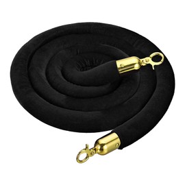 MECCANIXITY Velvet Stanchion Rope 3.28 Ft/1 M, Barrier Rope Velvet Carpet Ropes with Snap Hooks for Posts Stands Queue Divider Crowd Control, Black Golden