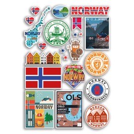 A4 Sticker Sheet Norway Vinyl Stickers - Norwegian Oslo Landmarks City Beach Flag Map Holiday Suitcase Luggage Scrapbook Culture Travel #78882