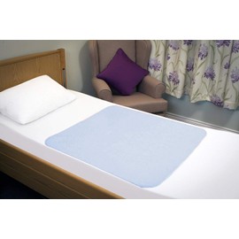 ComfortCare, Washable Waterproof Mattress Protector/ Absorbent Incontinence Pad/Bedwetting Sheet Without Tucks -Single bed Pack of 2, Blue, one in use, one as spare.