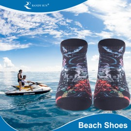 RANDY SUN Unisex Quick-Dry Sand Not Waterproof Socks, Wearable Barefoot Home Fitness Beach Socks for Yoga Volleyball Surf Provided Protection(1 Pair Black Red Printed Low Cut L)