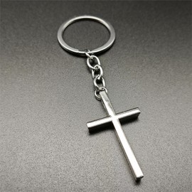 IZROLO Fashionable 1 piece Stainless Steel Cross Keychain Pendant Keychain Blessing Keychain Car Keychain (Silver Cross)
