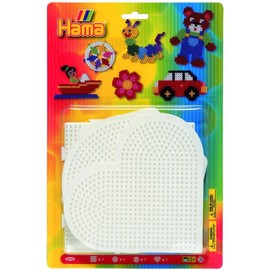 Hama Perlen 4452 Große Stiftplatten 4er Set für Midi Bügelperlen mit Durchmesser 5 mm, Motive Kreis, Herz, Quadrat und Sechseck in weiß, kreativer Bastelspaß für Groß und Klein