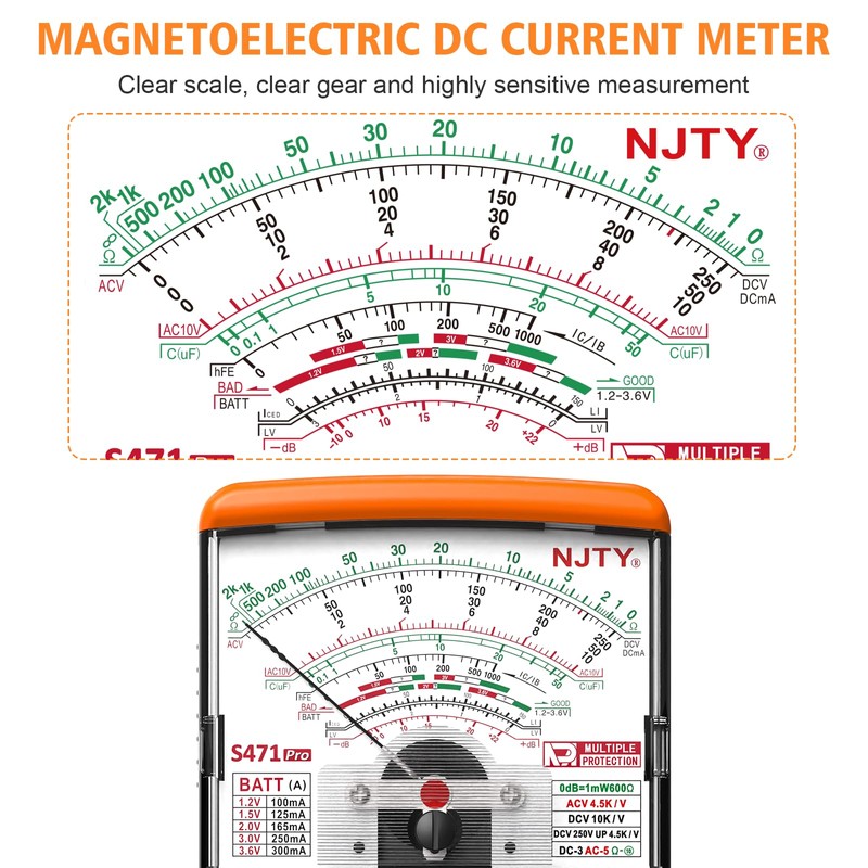 NJTY S471 Analog Multimeter – Needle Meter for DC/AC Voltage,