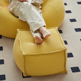 100% Pure Cotton Waffle Beanbag Stool Ottoman with Filling Square Bean Bag Corner Seat Footrest Footstool Futon (Color : Khaki)