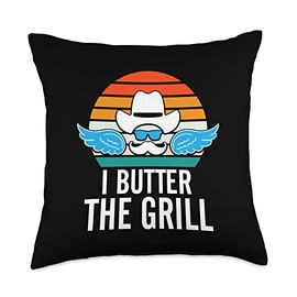 Father Grill Cook Humor Sayings Grilling Master I Butter Dad Grill Chef Daddy BBQ Cook Funny Throw Pillow, 18x18, Multicolor