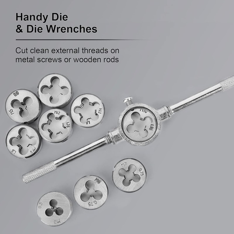 FAHKNS Metric Tap and Die Set 110 PCS M2-M18 Rethreading