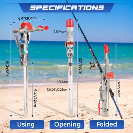 NATGAI 2 Pack Automatic Spring Fishing Rod Holders, Stainless Steel Auto Hook Setter Rod Stand with Ground Support, Folding Pole Bracket, Adjustable 360° Tip-Up Rod Rack for Bank Fishing