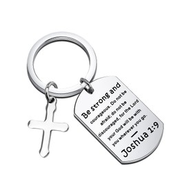 LQRI Christian Keychain Be Strong and Courageous Joshua 1:9 Bible Verse Dog Tag Keychain Religious Jewelry
