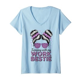 Womens Twinning With My Work Bestie V-Neck T-Shirt