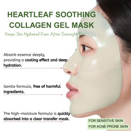 3Pcs Heartleaf 70 Collagen Face Mask, Bio Overnight Sheet Mask for Glass Skin, Color Changing Collagen Gel Mask, Hydrogel Face Masks with Hyaluronic Acid, Deep Hydration, Tightening, Korean Skincare