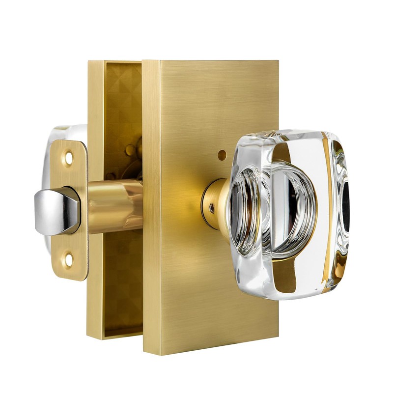 HIEMEY Glass Door Knobs Interior with Lock, Crystal Gold Door