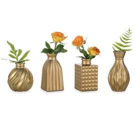 Glasseam Gold Glass Bud Vase: Mini Small Vases for Centerpieces Vintage Flower Vase Set of 4 Golden Tiny Vases for Flowers Decorative Centerpiece Vases for Table Decor Wedding Home Party Decoration