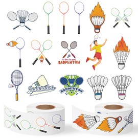 BkeeCten Badminton Kids' Stickers Rolls - 1000pcs(2 Rolls) 16 Designs Cute Badminton Decorative Gift Wrap Decals Kids Sport Self-Adhesive Stickers Water Bottle Luggage Scrapbook Gift Wrapping Decor