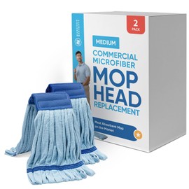 Commercial Mop Head Replacement – 2 Pack Blue Medium Microfiber Tube Mop (14 oz.) | Industrial Wet Mops | Refill Heads, Machine Washable, Heavy Duty | Hardwood, Tile, Laminate, Vinyl Floors
