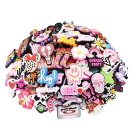 XHAOYEAHX 100pcs Shoe Charms different Lot Cowgirl Designs,Non-Repeat pink Shoe Decoration party Gifts for teens