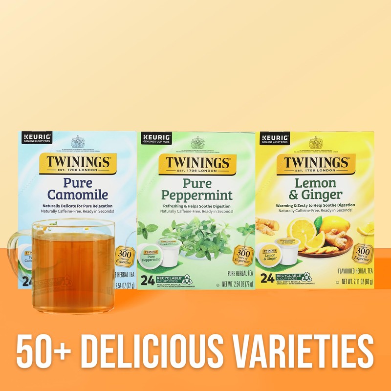 Twinings Pure Peppermint Herbal Tea K-Cup Pods for Keurig, 24