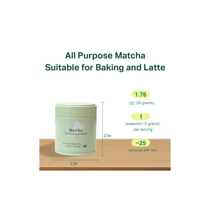 MatchAdmire Organic Culinary Grade Matcha Powder - Rich Flavor &