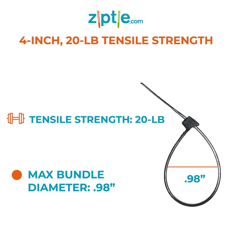 ZipTie.com 4-inch Black Fuel Hose Cable Tie, 20-lb Tensile Strength,