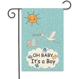 ShuanQ Oh Baby It's a Boy Garden Flag Double Sided Welcome Baby Boy Baby Shower Gender Reveal Outside Decoration for Home Yard Farmhouse 12.5x18 Inch
