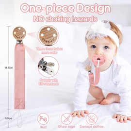 TYRY.HU Dummy Chain Girls Fabric Dummy Chain Clips Boys Soft Fabric Polyester Dummy Holder Set Wooden Dummy Strap Cotton Dummy Strap for Newborn Gift Pack of 4