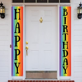 Jiudungs Gay Pride Brithday Decoration Outdoor Colorful Happy Birthday Banner for Front Porch Door Rainbow Birthday Party Decoration and Supplies for Home