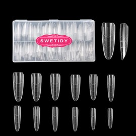 SWETIDY Almond Nail Tips,Pre-shaped Medium Full Cover Matte Acrylic Nail Tips with Positioning Line, Press on Nails for Nail Extension Tips for Nail Art Beginners Home DIY Salons 12 Sizes 360pcs