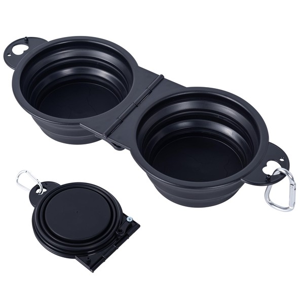 SLSON Collapsible Dog Dual Bowls Reinforced Rim 180 Degrees Flip