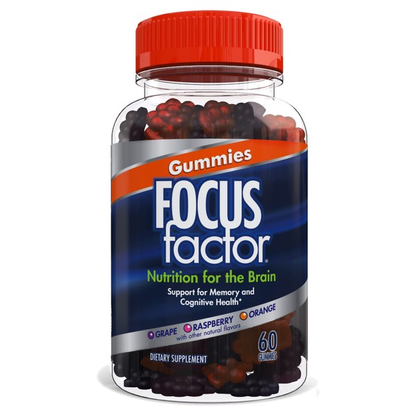 Focus Factor Nootropic Gummies, Memory Supplement for Brain, Phosphatidylserine, Bacopa, Huperzine A, 60 Count
