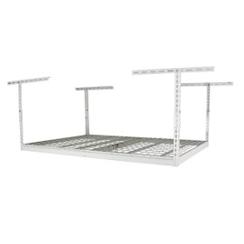 SafeRacks 4x6 Overhead Garage Storage Rack - Height Adjustable Steel Overhead Storage Rack - 500 Pound Weight Capacity (White, 12"-21")